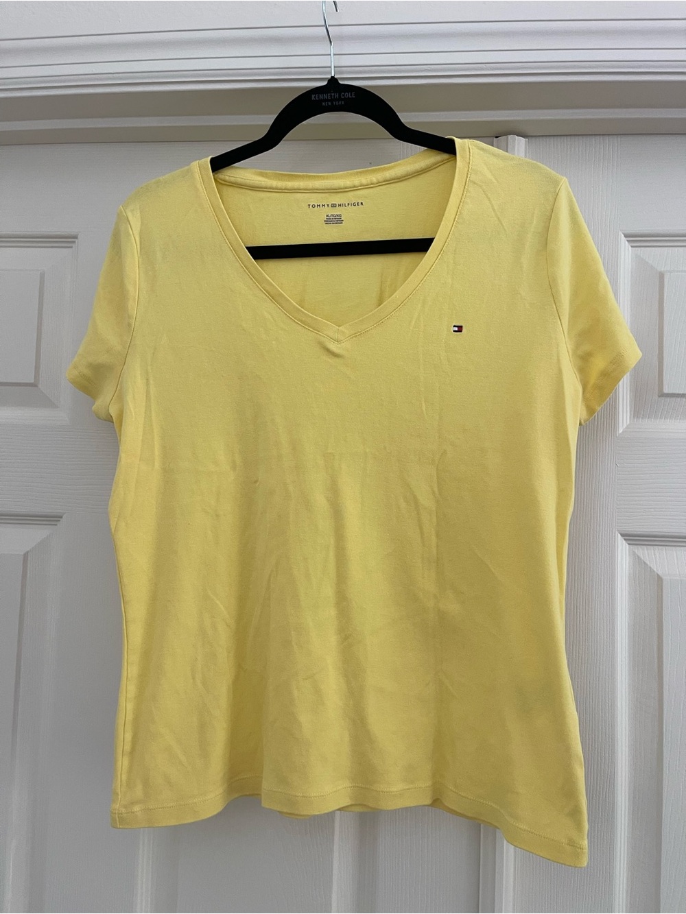 Tommy Hilfiger Women’s Short-Sleeve V-Neck Tee in Pale Yellow